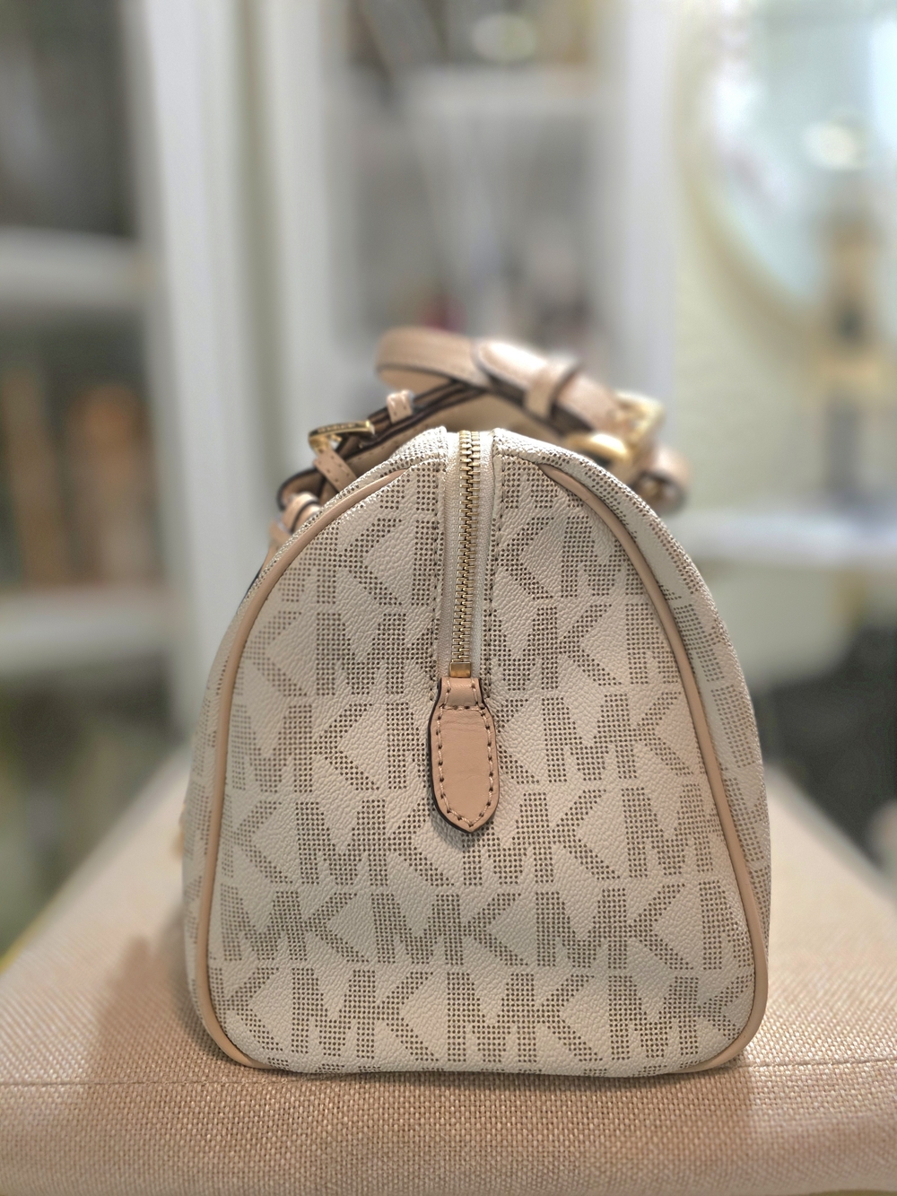 Michael Kors Speedy Cream/Beige Signature MK Satchel - Picture 12 of 12